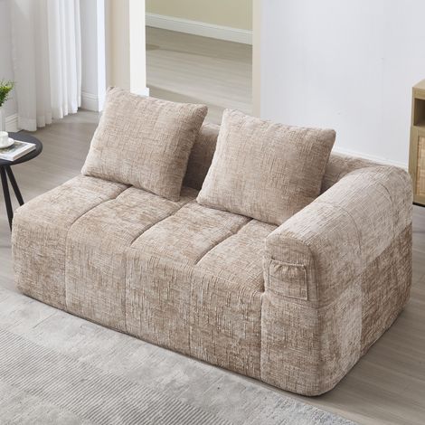 Canapé 2 places, Canapé avec un coussin, poches latérales, coussins d'assise rembourrés, tissu chenille, design moderne, kaki (1/5)