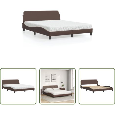 vidaXL Schlaftisch - Bett mit Matratze "Dover" Braun 160x200 cm Kunstleder (1/5)