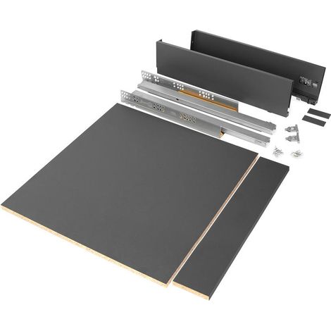 Emuca Kit di cassetti per cucina o bagno Vertex con regolazione 3D, altezza 93 mm, con pannelli inclusi, modulo 600 mm, Grigio antracite