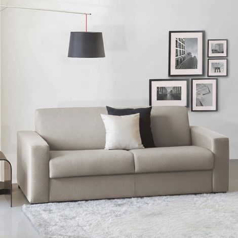 Talamo Italia Sofa cama Aliana, Sofá de 3 plazas, 100% Made in Italy, Sofá de salón con apertura giratoria, en tela acolchada, con reposabrazos estándar, Cm 220x95h90, Tórtola, con embalaje reforzado (1/5)
