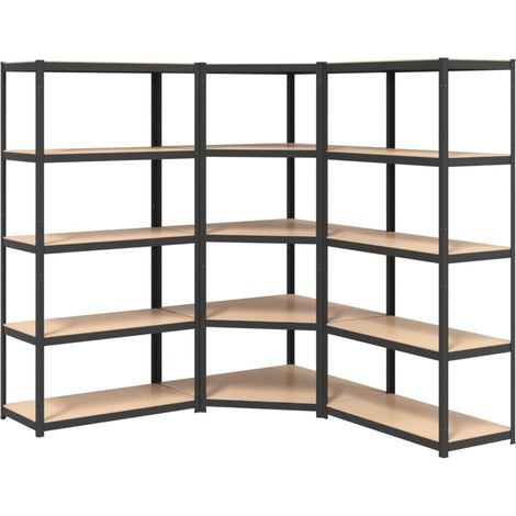 Scaffale a 5 ripiani e 3 pezzi in acciaio e legno ingegnerizzato grigio 020045716
