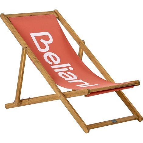 Chaise Longue Pliante en Bois d'Acacia et Tissu Meuble de Jardin Bain de Soleil Bois Clair et Rouge Anzio