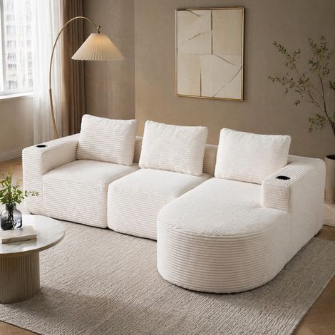 Canapé 2 places avec porte-gobelets beige OKMYHOME (1/5)