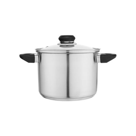 Pentola alta in acciaio inox da 3,3 l (18 cm) con coperchio in vetro, design Emilio Altom.