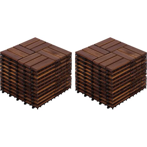 Dalles de Terrasse Clipsables Acacia - 30x30x2.4cm - Lot 22 PCS Sol Extérieur Emboîtable Damier Balcon Piscine - Brun (1/5)