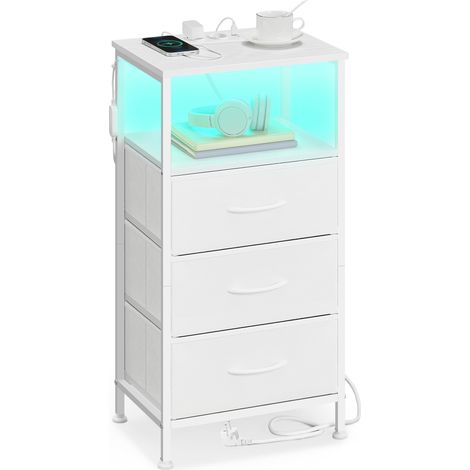 SONGMICS BELLAH Collezione - Comodino con Stazione di Ricarica, Tavolino con LED Regolabile Controllato da APP, 1 Ripiano Aperto e 3 Cassetti, Camera da Letto, Bianco Nuvola e Bianco Neve LGS303WH03 (1/5)