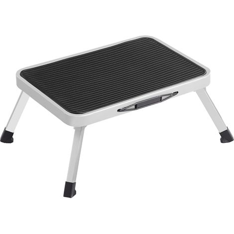 Marchepied 1 Marche Pliable, Escabeau, en Acier, avec Patins Antidérapants, Charge 150 kg, Dimensions Dépliées 32 x 44 x 17,5 cm, Blanc (1/4)