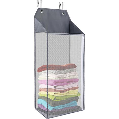 Großer Hänge-Wäschekorb, Netzkorb mit Reißverschluss für die Tür, kompatibel mit Wäscheorganisatoren, zusammenklappbarer Wand-Wäschekorb, geeignet fürs Badezimmer (1/5)