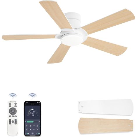 Ventilateur de Plafond avec Lumière LED Ø 107 cm, Design Extra-Plat, Contrôle par APP et Télécommande, Moteur DC Silencieux, 6 Vitesses, Variateur, 3 Températures de Couleur.10-100% dimmable (1/5)