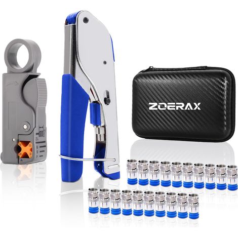 Kit de sertissage de câble coaxial pour RG59 RG6, ensemble d'outils coaxiaux 3 en 1, comprend une pince à dénuder et 20 connecteurs F, compatible avec RG11/RG7, pour TV satellite, home cinéma (1/5)