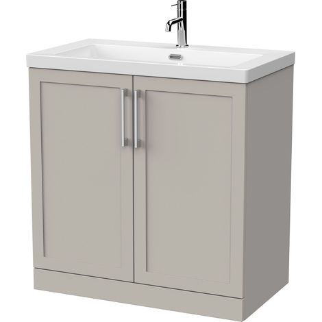 Stonnall Traditional Floor Standing 2 Door Vanity Unit with 1 Tap Hole Fireclay Basin, 800mm, Pebble Grey