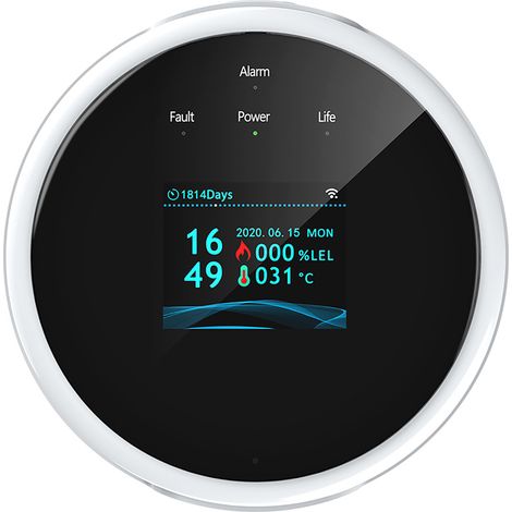 WLAN-Gasleckmelder für Zuhause, USB-betriebener Gasalarm, Tuya-App, Temperaturanzeige, Alarmfunktion, Farb-LCD-Display mit Sprachansagen, für Haus, Küche, Wohnwagen und Wohnmobile. Erdgas- und Propang (1/3)
