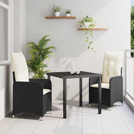 vidaXL Garten Essgruppe 3 pcs Schwarz Poly-Rattan (1/5)