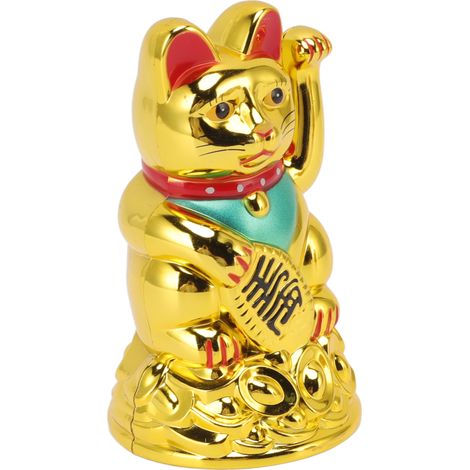 Ornement porte-bonheur, sculpture de chat électrique en plastique faisant signe de la main, décoration intérieure, cadeau, 11,4 cm (4,5 pouces) doré MLY45A (1/5)