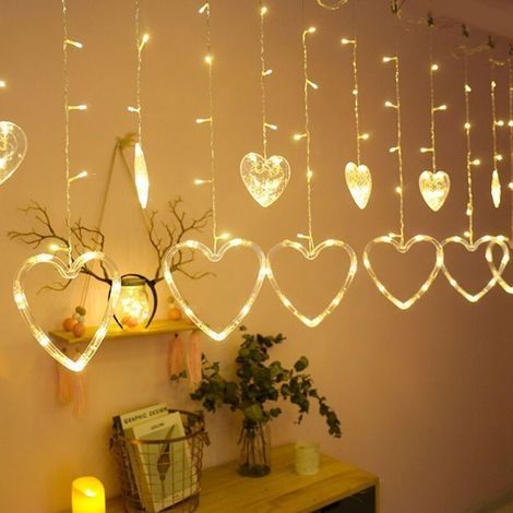 Guirlande lumineuse LED cœur 138 LEDs – 8 modes d'éclairage – Longueur 3 m – Blanc chaud – IP44 pour extérieur (1/5)