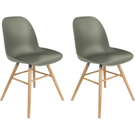Lot de 2 chaises repas vertes foncées et pieds naturels - KUIP