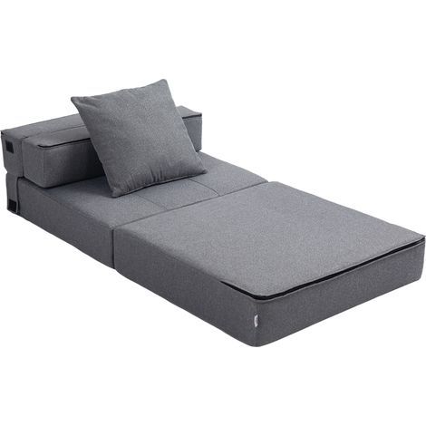 Chauffeuse canapé-lit convertible fauteuil 1 place avec 1 coussin déhoussable, tissu gris (1/5)