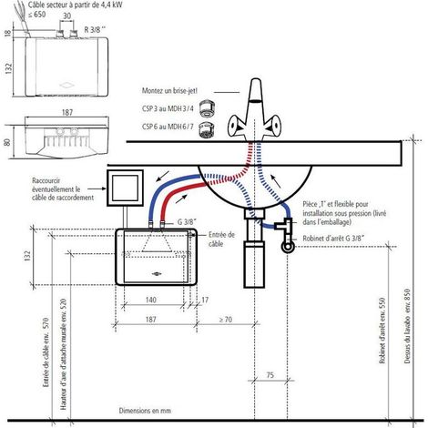 Clage – Chauffe-eau instantané 4.4kW – Débit max 2.5L/min – Pour espaces confinés – Commande hydraulique MBH