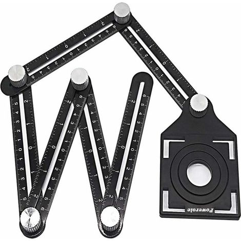 VURAHOME - Règle de Mesure Multi-angle, outil de gabarit à six côtés en alliage d'aluminium, outil de mesure multi-angle, avec poinçon, guide de perçage pour carrelage en céramique, pour bricoleurs (1/5)