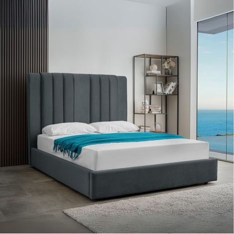 Letto matrimoniale con contenitore in tessuto vogue colore blu pacific - Stefy (1/5)