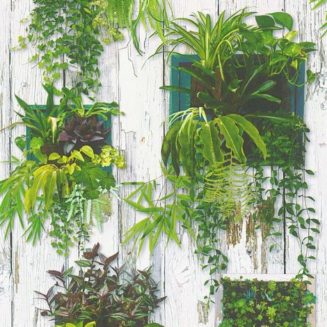 Papier peint végétal verte Tapisserie trompe l'oeil motif plante verte Papiers peints originaux & modernes pour salon & bureau 10,05 x 0,53 m (1/5)