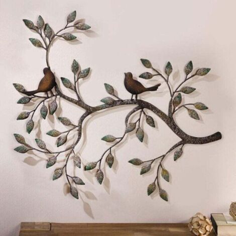 Sculpture murale en métal oiseaux sur branches – Décoration rétro en fer peint – 58x48cm pour intérieur chaleureux (1/5)