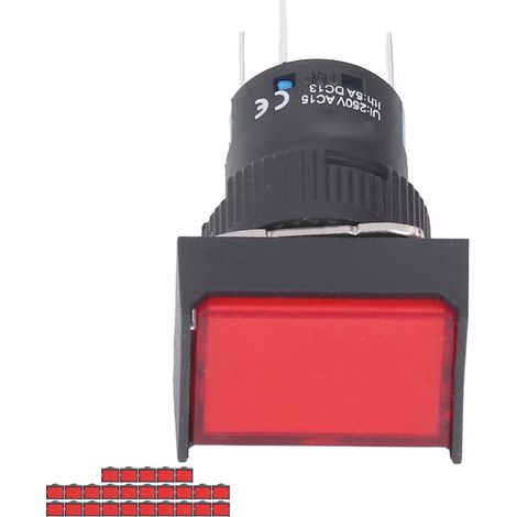 Beleuchteter Drucktaster, 220 V, selbstverriegelnd, rechteckig, 16 mm, rot – 25er-Packung LA16-11DS-J Schalter mit LED-Anzeige (1/5)