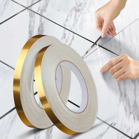 Ruban adhésif décoratif pour carrelage, imperméable, pour sols, murs, plafonds, portes, fenêtres, décoration intérieure (2×(1cm×50m), Or) (1/5)