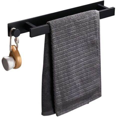 Porte-serviettes de salle de bain Porte-serviettes de douche Étendoir mural en acier inoxydable - 40 x 6 x 4,5 cm (15,7 x 2,3 x 1,7 po), Noir (1/5)