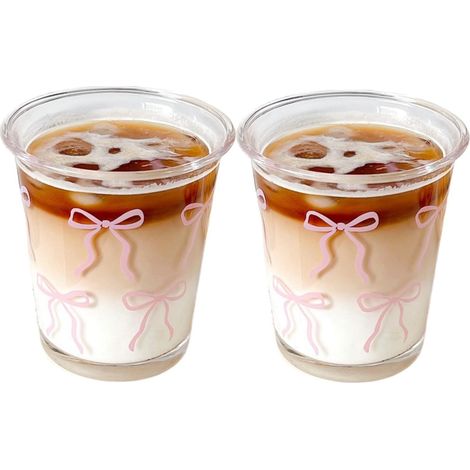 Verre À Boisson - Verre À Café Français Avec Nœud Rose - 12 Oz 350 Ml - Hauteur 10 Cm - Diamètre Ouverture 9,4 Cm - Lot De 2 (1/5)