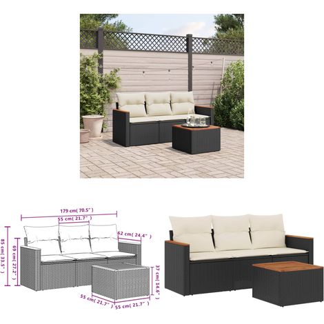 Salon de jardin 4 pcs avec coussins noir résine tressée - Ensemble Salon De Jardin - Meuble Extérieur - Résine Tressée - Rotin Synthétique - Canapé D'extérieur - Home & Living (1/3)