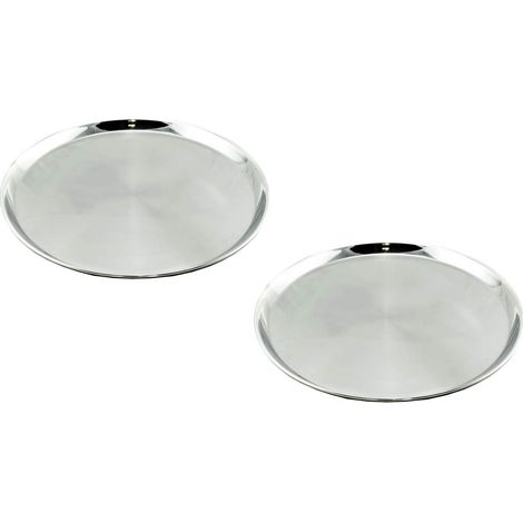 Pack 2 plateaux de desserte ronds - Diamètre : 40 cm - Acier inoxydable - Idéal pour Catering et services à la table - Transport d'aliments et de boissons sûr et élégante