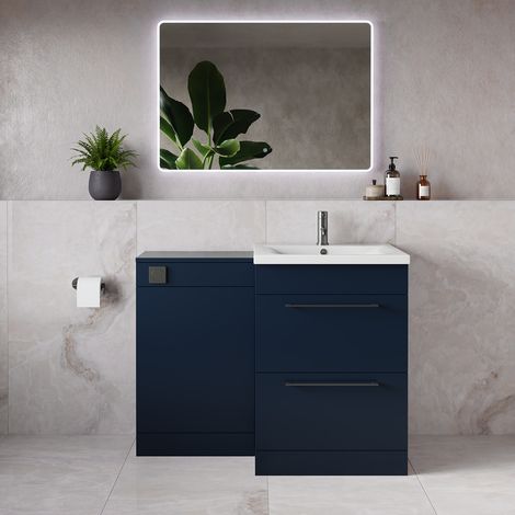 Napoli 460 Deep Blue 1100mm 2 Drawer Vanity Unit Toilet Suite with Glide Basin - 1100mm - Gunmetal Grey 320mm HandleWithout Kingston Toilet Pan