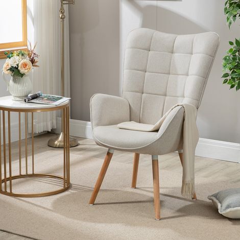Meubles Cosy – Fauteuil scandinave en tissu beige – Structure métallique – Assise en polypropylène – Pieds en hêtre naturel – Confort ergonomique