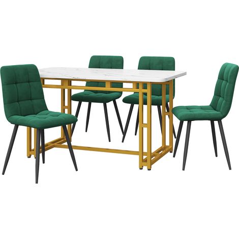 Esstisch-Set 120x70 cm mit 4 dunkelgrünen Samtstühlen, MDF und goldenen Beinen MODENUIT (1/5)