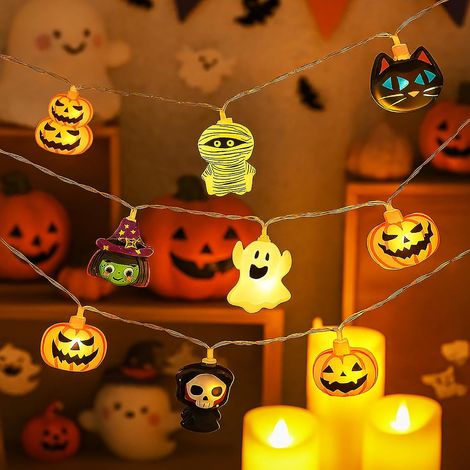 Ghirlanda luminosa di Halloween con zucca, pipistrello, fantasma e ragno, a batteria, 6 m, 40 LED, illuminazione decorativa mista per interni ed esterni, festa di Halloween (1/5)