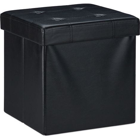 Pouf contenitore pieghevole pratico soggiorno 38 x 37 x 37 cm seduta comoda in ecopelle nera 130010124