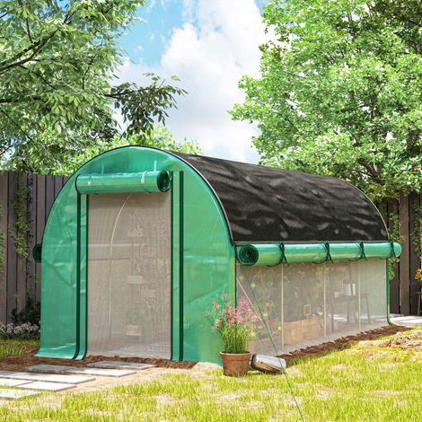 Invernadero de Túnel 4,5x2x2 m con Cubierta PE 140 g/m² Paredes Laterales Enrollables 8 Ventanas y 2 Puertas Verde (1/5)