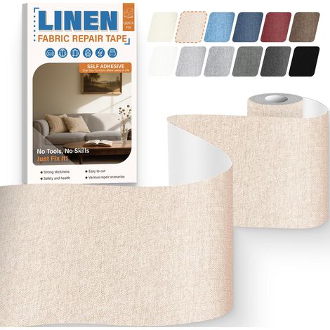 Tissu Autocollant Reparation Beige 10x200cm, Patch Réparation Tissu (1/5)