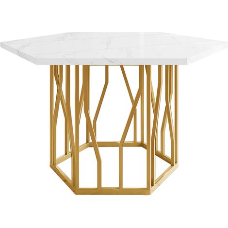 5-teiliges modernes Esszimmer-Set mit sechseckigem Marmoreffekt-Tisch und 4 schwarzen Stühlen (1/5)