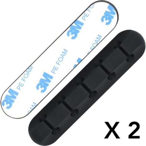 Lot de 2 organiseurs de câbles - Clips pour 5 câbles - Noirs - Colle solide sans résidu - Pour bureau (1/5)