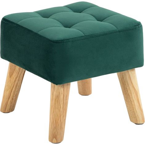 Repose pied salon - HOMCOM - siège rembourré en tissu pieds en bois pour salon chambre - polyester - 27x27x26cm - vert foncé (1/5)