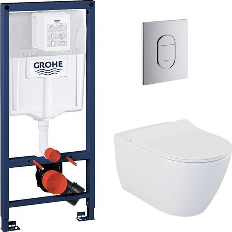 Grohe Pack Bâti-support Rapid SL + WC sans bride Bello + Abattant slim, softclose + Plaque Chrome (1/5)