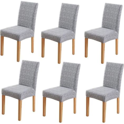 Waschbare und abnehmbare Stretch-Stuhlhussen – 6er-Set, grau/schwarz, geeignet für alle Stühle (Hotel, Hochzeit, Bankett)