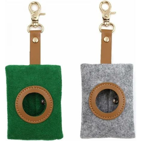 (gris vert) Lot de 2 distributeurs de sacs à crottes pour chien, distributeur de sacs à crottes pour chien, distributeur de sacs à crottes pour chien avec bouton-pression et porte-clés, adapté pour la (1/5)