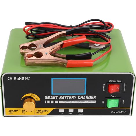 Chargeur de batterie intelligent 50a 12V/24V, démarreur et mainteneur de moteur pour voitures, camions, RVS Marine avec LED de charge automatique (prise ue) (1/5)