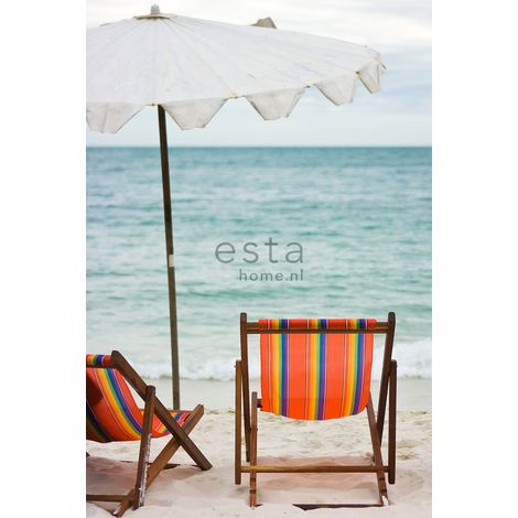 papier peint panoramique plage bleu canard et orange  - ESTAhome (1/5)