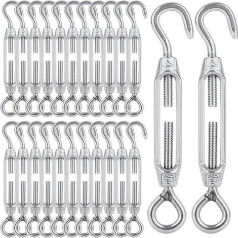 24 Stück M4-Kabelspannschlösser, verstellbare Haken- und Ösenspannschlösser aus Edelstahl 304, Draht für Garten, Kabelsysteme, Zubehör - (1/5)
