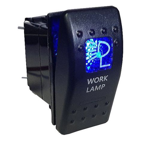 Копче, Бутон, За Вграждане, за LED Лед Бар, Халоген,Работна Лампа, Светлини, 12V - 24V, Надпис  WORK LAMP , Синя Светлин