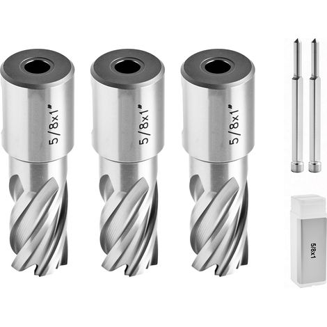 Mophorn HSS-Kernbohrer-Set mit Weldon-Schaft, 5-teilig, mit 15,9 mm Schnittdurchmesser, 3 Bohrer und 2 Zentrierstiften, 25,4 mm Schnitttiefe, 3 Kunststoffboxen, geeignet für Magnetbohrmaschinen (1/5)